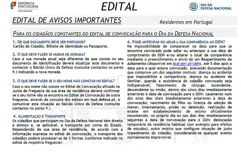 Convocatória para o Dia da Defesa Nacional