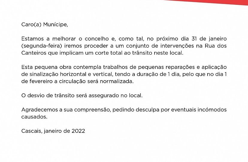 Corte de trânsito na Rua dos Canteiros