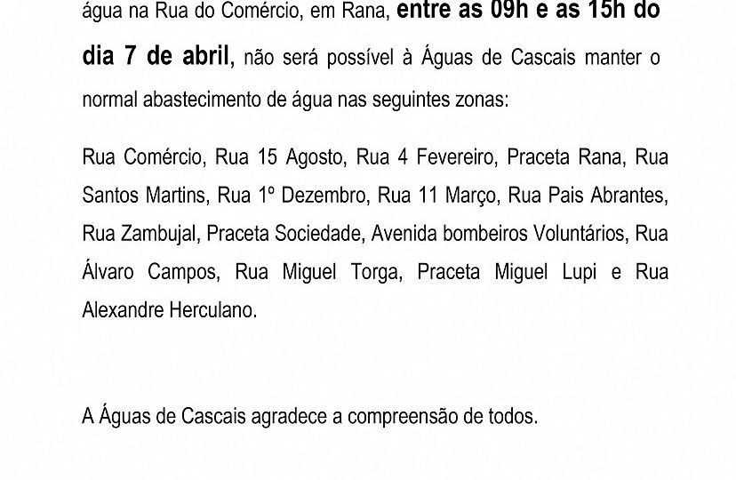 Interrupção no abastecimento de água em Rana